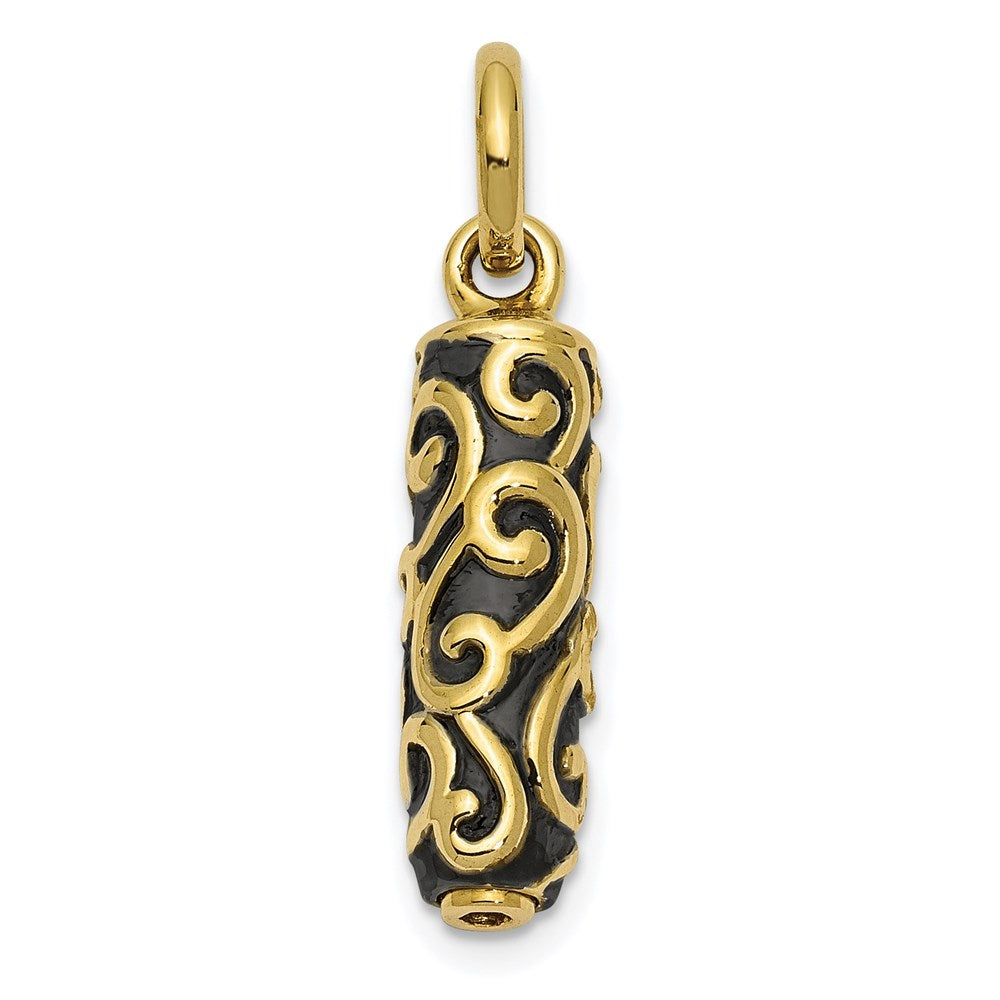 10k or 14k Yellow Gold Antiqued Scroll Cylinder Ash Holder Pendant