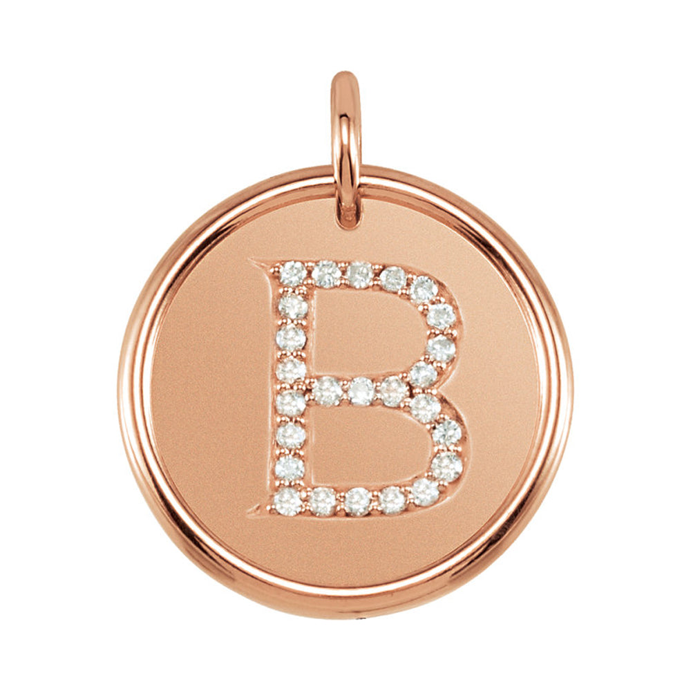 14k Rose Gold & 1/8 Ctw Diamond Initial B Disc Pendant, 17mm (5/8 in), Item P26360-B by The Black Bow Jewelry Co.