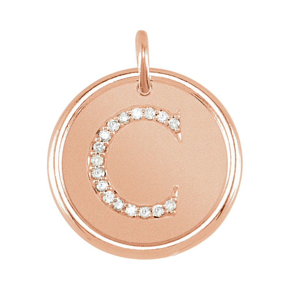 14k Rose Gold & .08 Ctw Diamond Initial C Disc Pendant, 17mm (5/8 in), Item P26360-C by The Black Bow Jewelry Co.