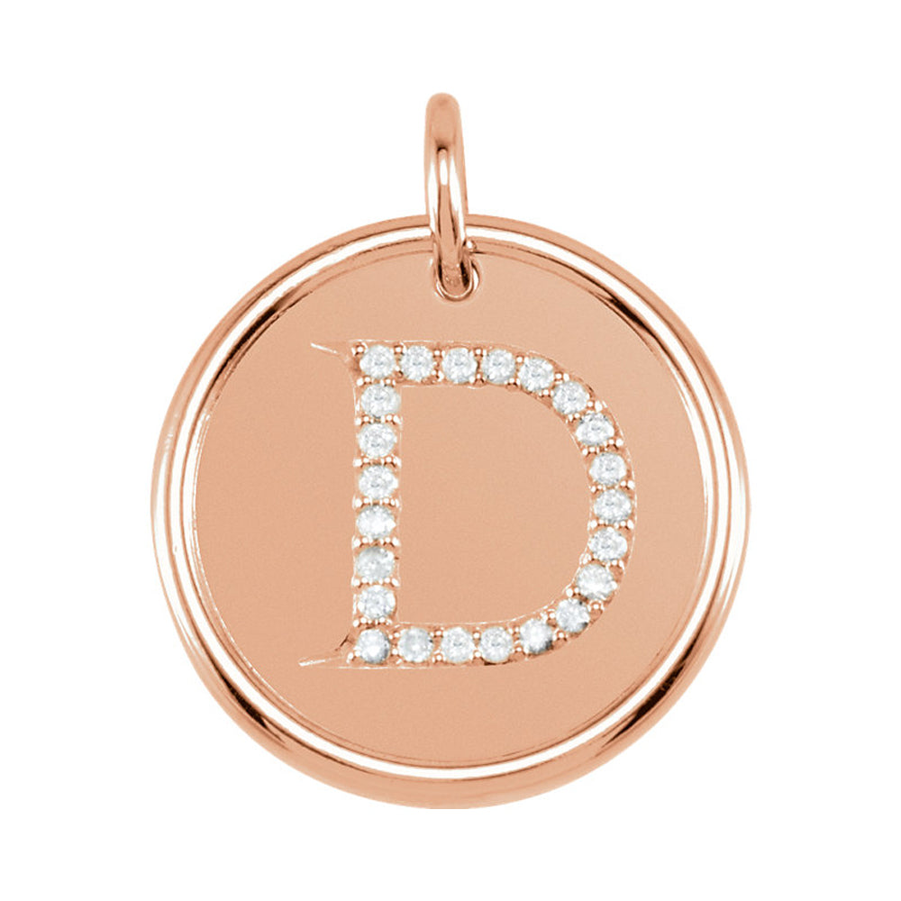 14k Rose Gold & 1/10 Ctw Diamond Initial D Disc Pendant, 17mm (5/8 in), Item P26360-D by The Black Bow Jewelry Co.