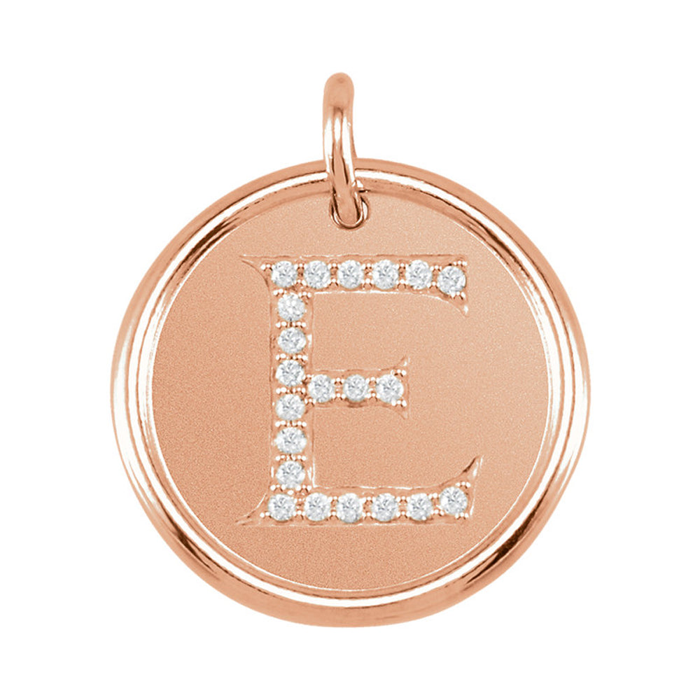 14k Rose Gold & 1/10 Ctw Diamond Initial E Disc Pendant, 17mm (5/8 in), Item P26360-E by The Black Bow Jewelry Co.