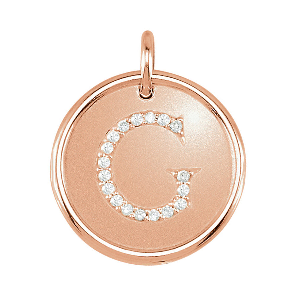 14k Rose Gold & 1/10 Ctw Diamond Initial G Disc Pendant, 17mm (5/8 in), Item P26360-G by The Black Bow Jewelry Co.