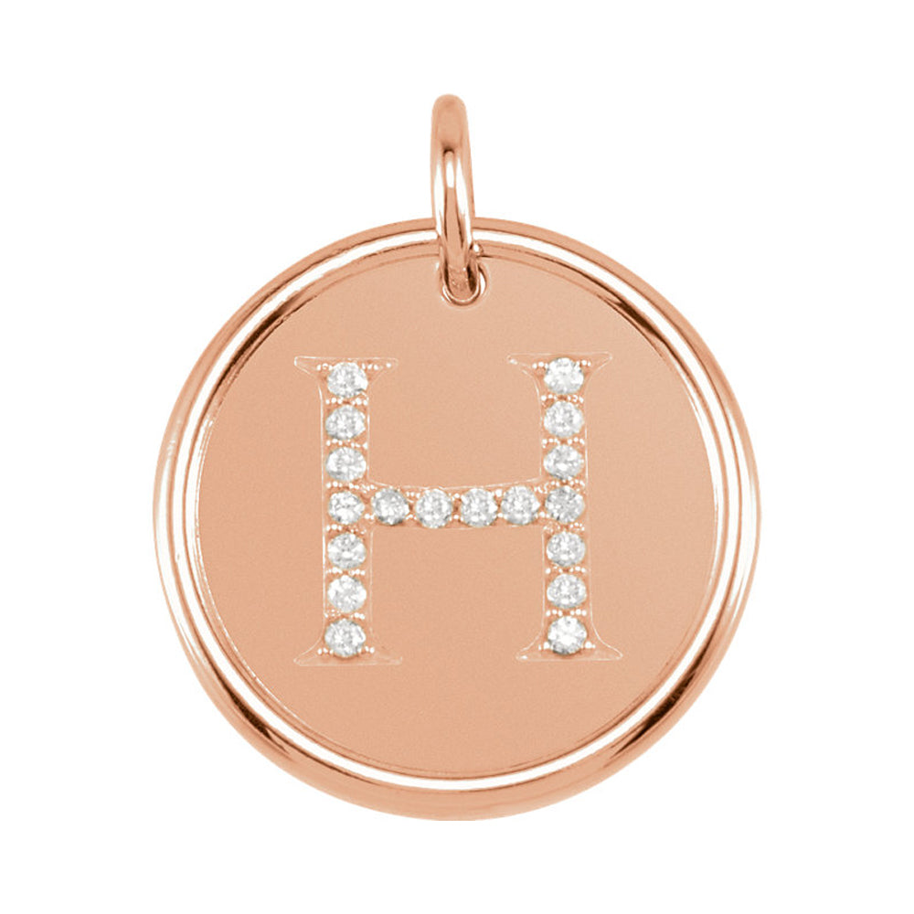 14k Rose Gold & 1/10 Ctw Diamond Initial H Disc Pendant, 17mm (5/8 in), Item P26360-H by The Black Bow Jewelry Co.