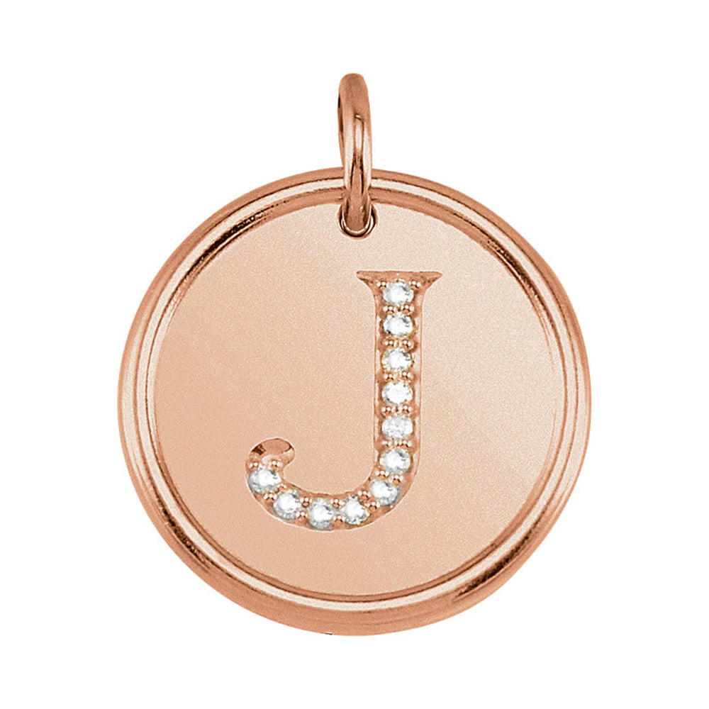 14k Rose Gold & 1/20 Ctw Diamond Initial J Disc Pendant, 17mm (5/8 in), Item P26360-J by The Black Bow Jewelry Co.
