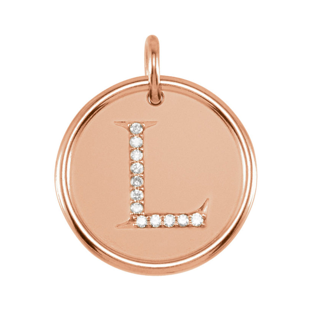 14k Rose Gold & 1/15 Ctw Diamond Initial L Disc Pendant, 17mm (5/8 in), Item P26360-L by The Black Bow Jewelry Co.