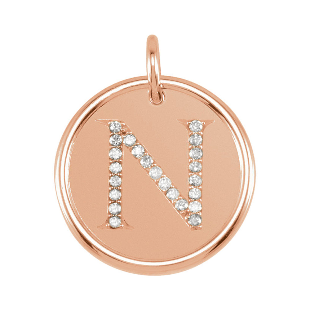 14k Rose Gold & 1/10 Ctw Diamond Initial N Disc Pendant, 17mm (5/8 in), Item P26360-N by The Black Bow Jewelry Co.