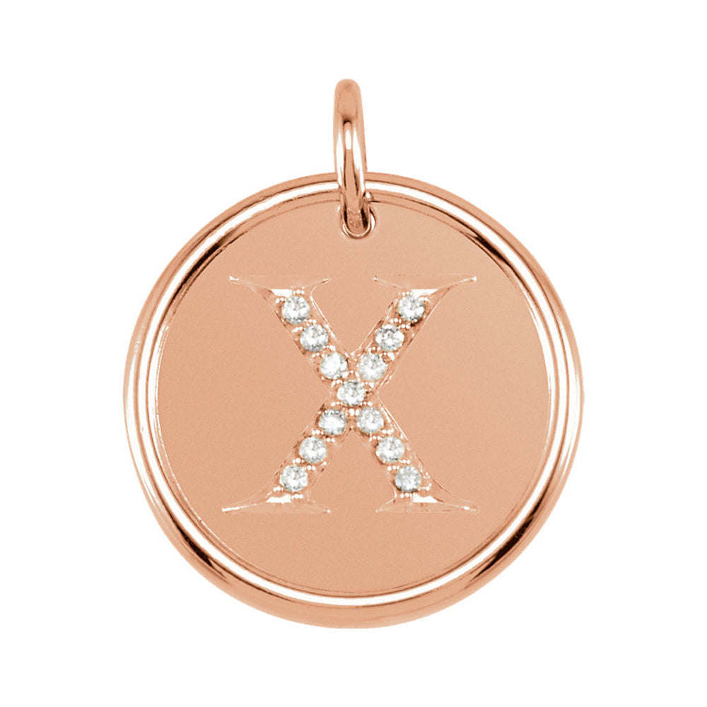 14k Rose Gold & 1/15 Ctw Diamond Initial X Disc Pendant, 17mm (5/8 in), Item P26360-X by The Black Bow Jewelry Co.