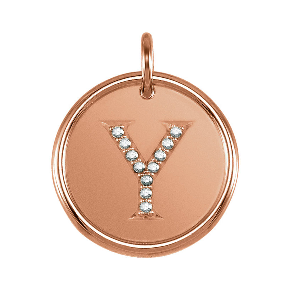14k Rose Gold & 1/20 Ctw Diamond Initial Y Disc Pendant, 17mm (5/8 in), Item P26360-Y by The Black Bow Jewelry Co.