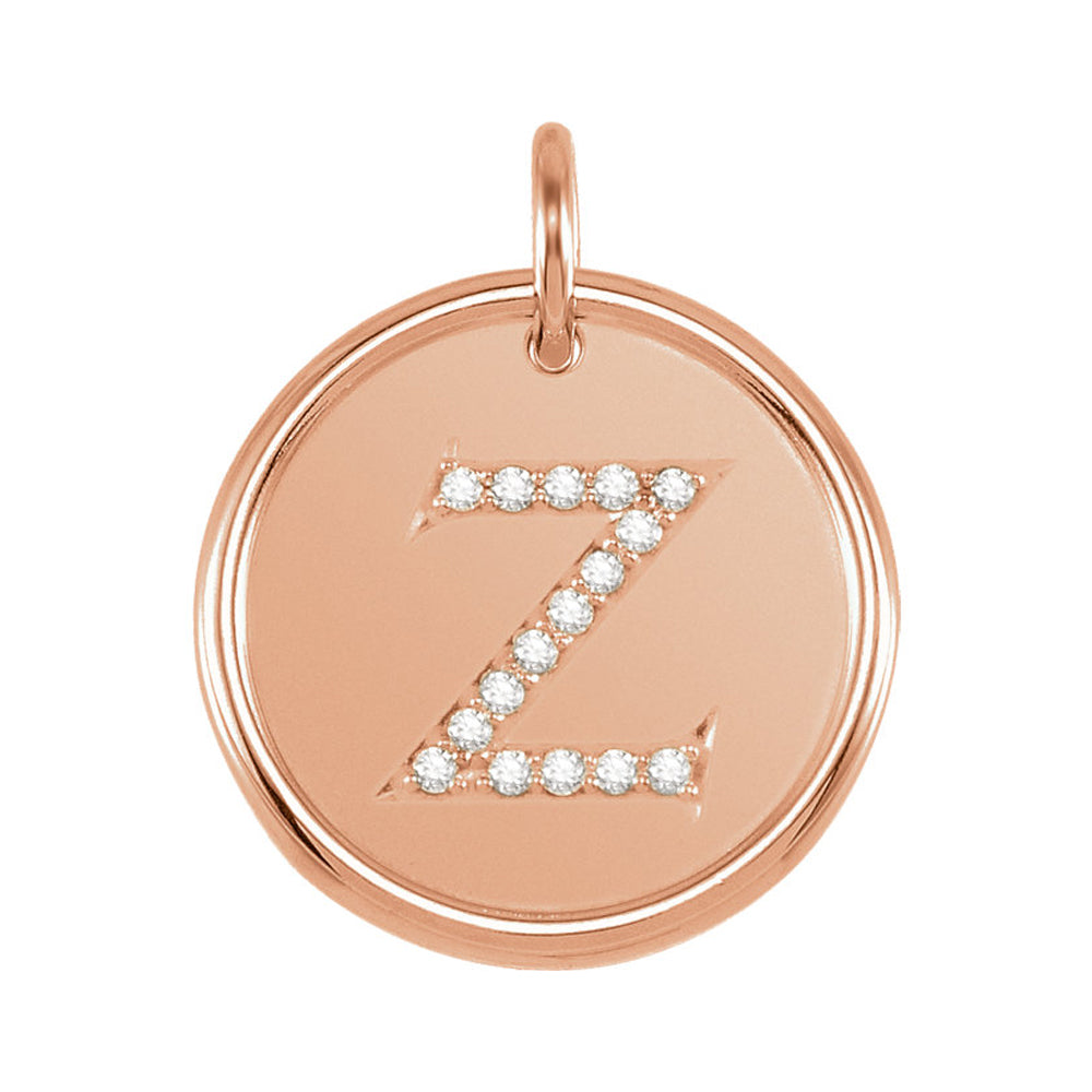 14k Rose Gold & .08 Ctw Diamond Initial Z Disc Pendant, 17mm (5/8 in), Item P26360-Z by The Black Bow Jewelry Co.
