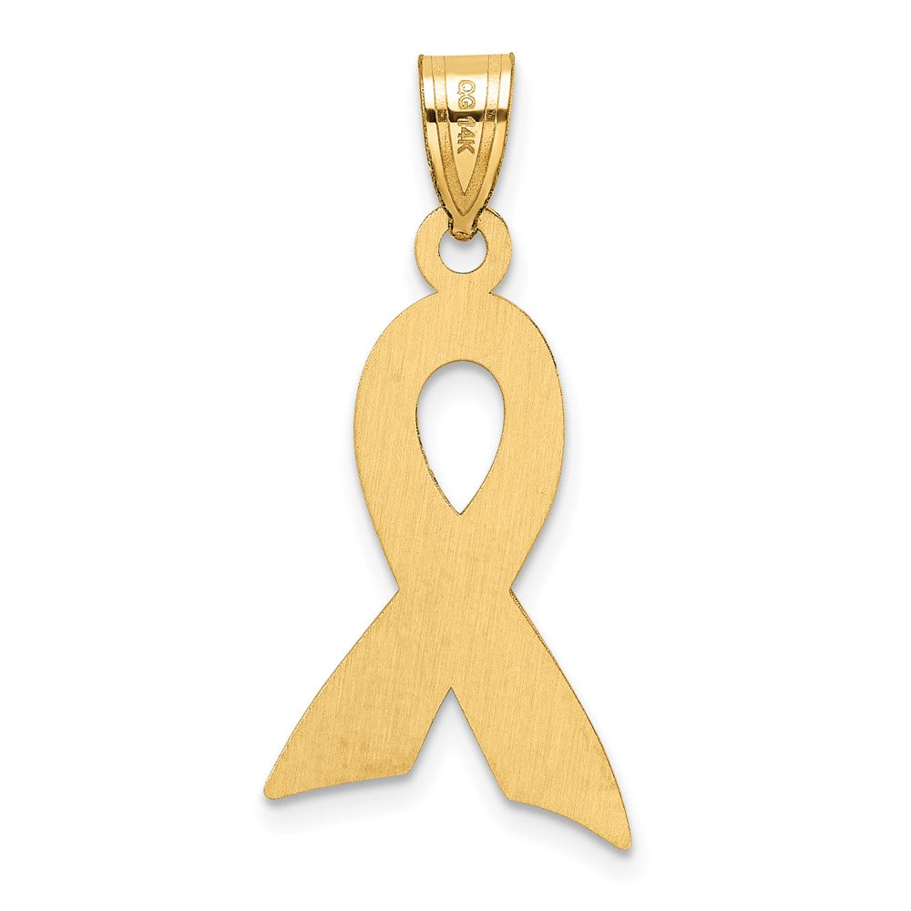 Alternate view of the 14k Yellow Gold & Pink Enamel Awareness Ribbon Pendant by The Black Bow Jewelry Co.