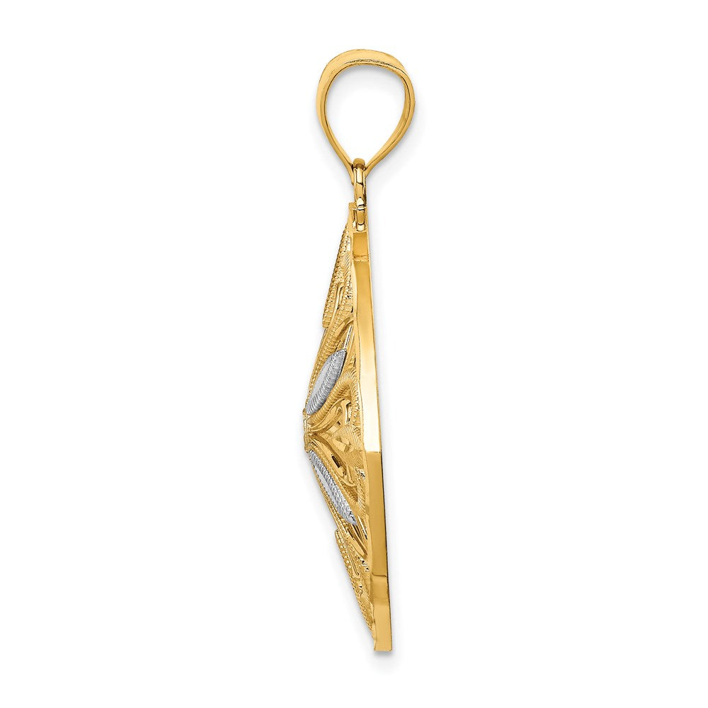 Alternate view of the 14k Yellow Gold & White Rhodium Fancy Square Pendant, 28mm (1 1/8 in) by The Black Bow Jewelry Co.