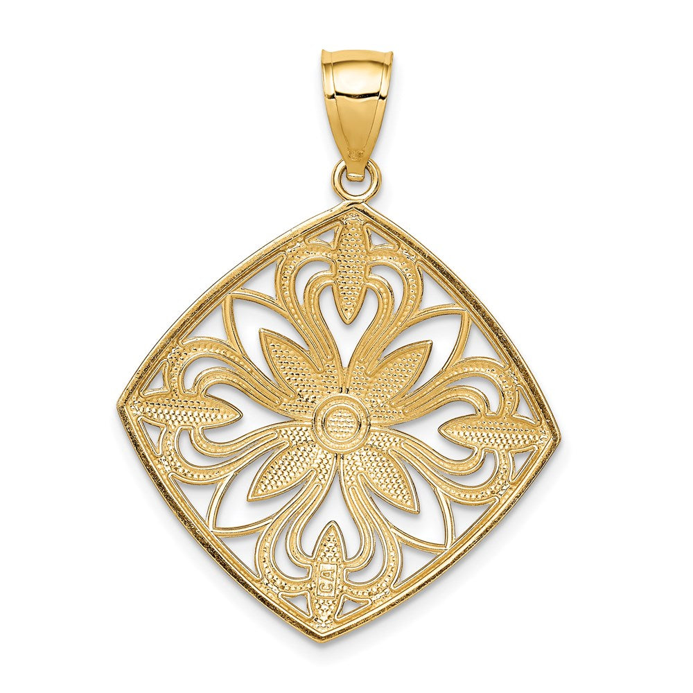Alternate view of the 14k Yellow Gold & White Rhodium Fancy Square Pendant, 28mm (1 1/8 in) by The Black Bow Jewelry Co.