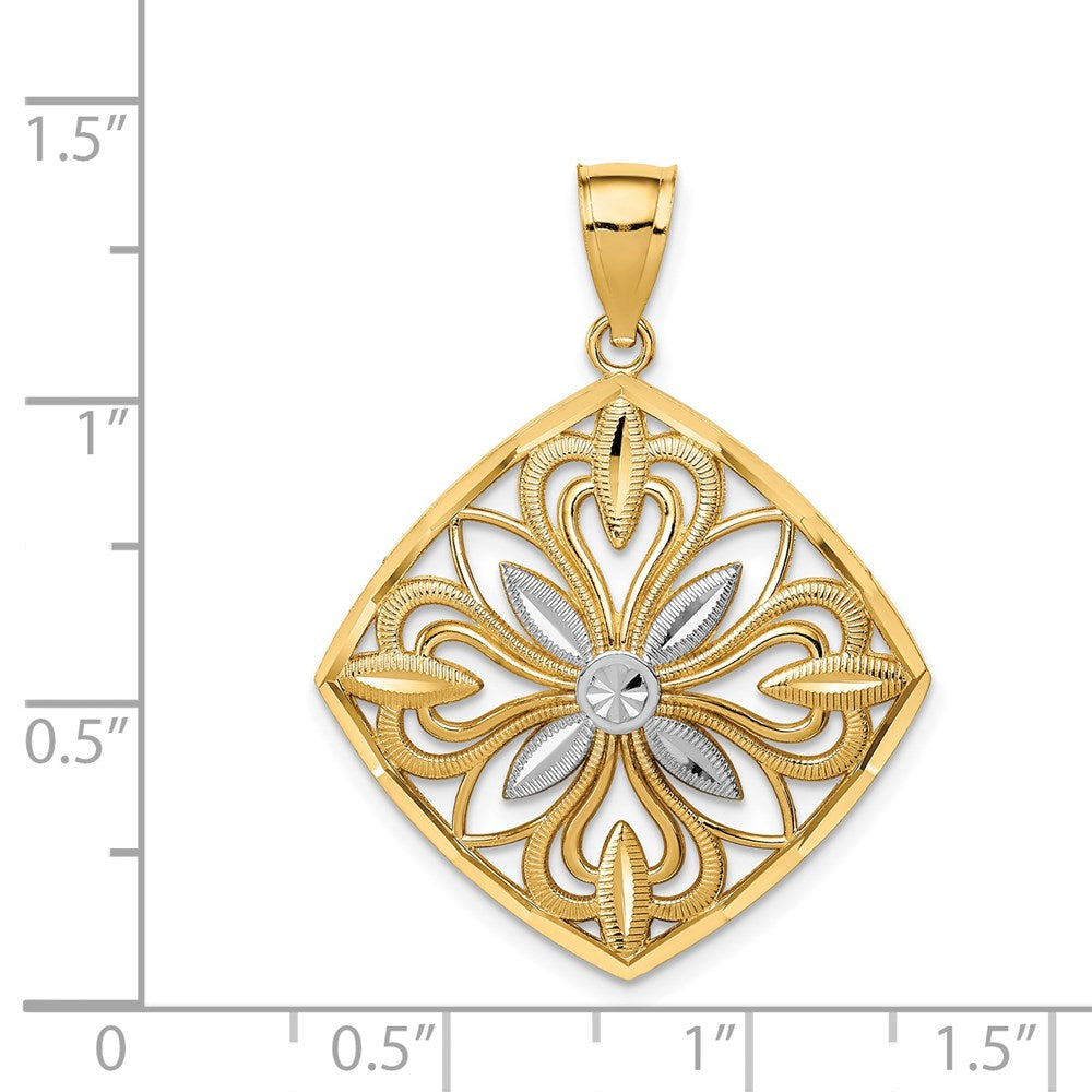 Alternate view of the 14k Yellow Gold & White Rhodium Fancy Square Pendant, 28mm (1 1/8 in) by The Black Bow Jewelry Co.