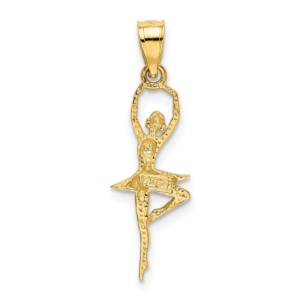Alternate view of the 14k Yellow Gold Pointe Ballerina Pendant, 8 x 27mm by The Black Bow Jewelry Co.