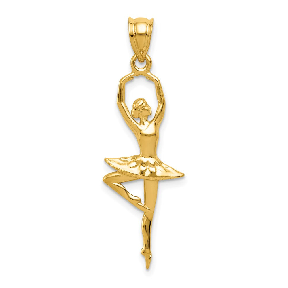 14k Yellow Gold Pointe Ballerina Pendant, 12 x 36mm, Item P26373-36 by The Black Bow Jewelry Co.