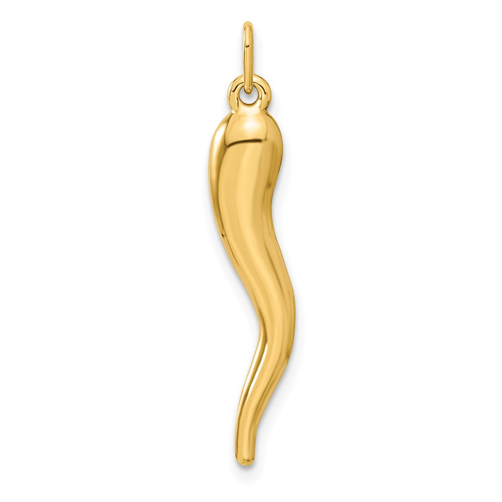 Alternate view of the 14k Yellow Gold Hollow Italian Horn Pendant, 5mm by The Black Bow Jewelry Co.