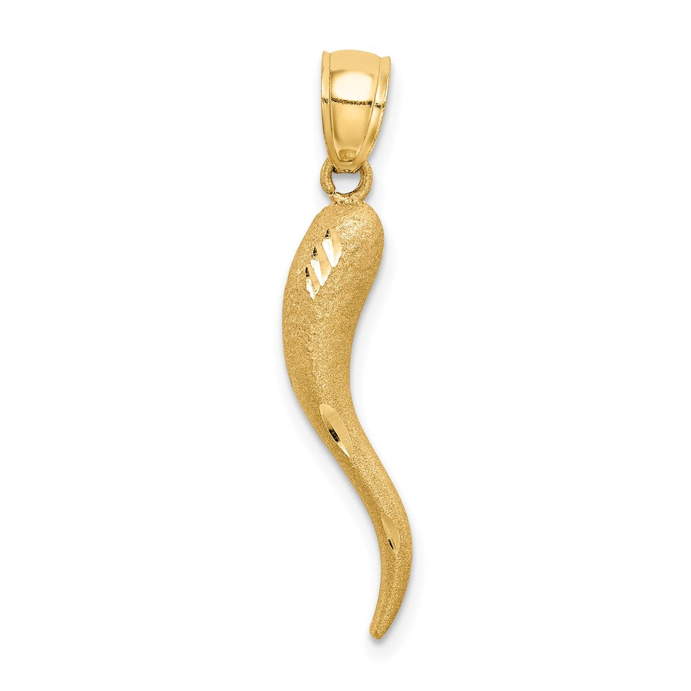 Alternate view of the 14k Yellow or White Gold Satin & D/C Italian Horn Pendant, 5 x 30mm by The Black Bow Jewelry Co.