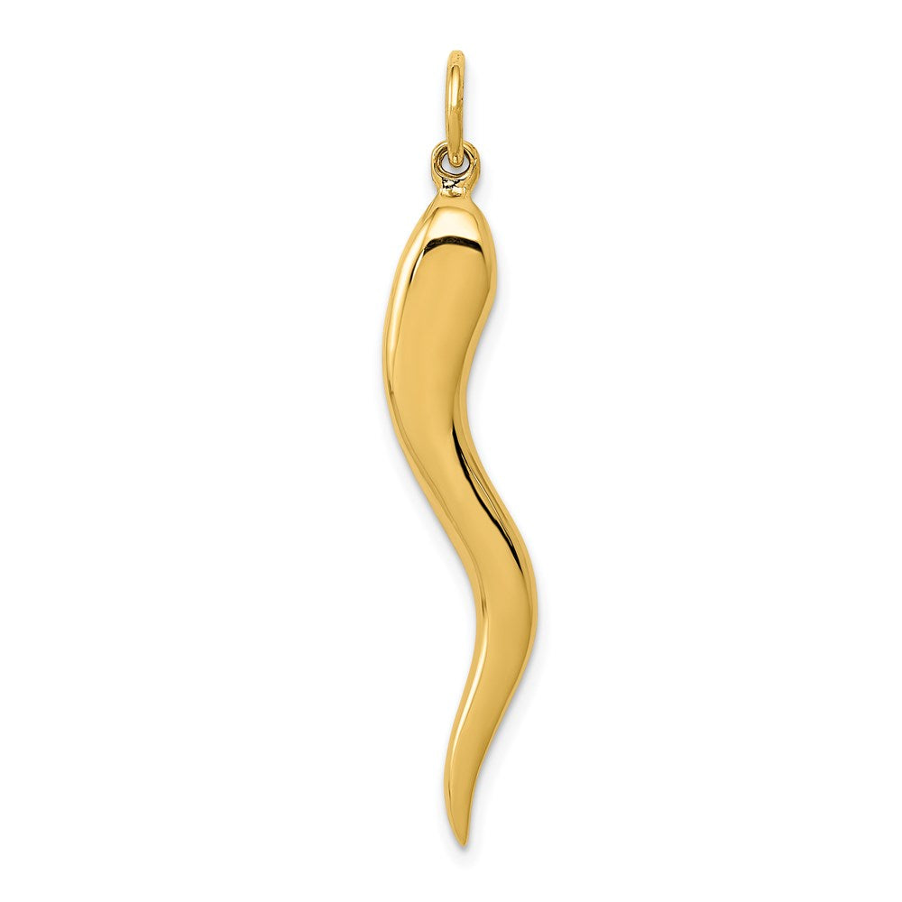 14k White or Yellow Gold Solid Large Italian Horn Pendant, 5 x 40mm