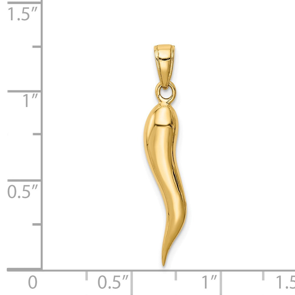 Alternate view of the 14k Yellow Gold Large Solid Italian Horn Pendant, 5 x 33mm by The Black Bow Jewelry Co.