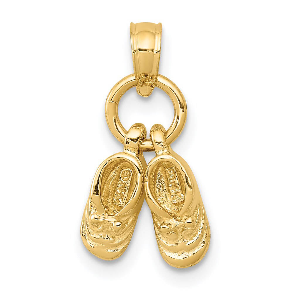 14k Yellow or White Gold 3D Baby Shoes Charm or Pendant, 9mm (3/8 in)