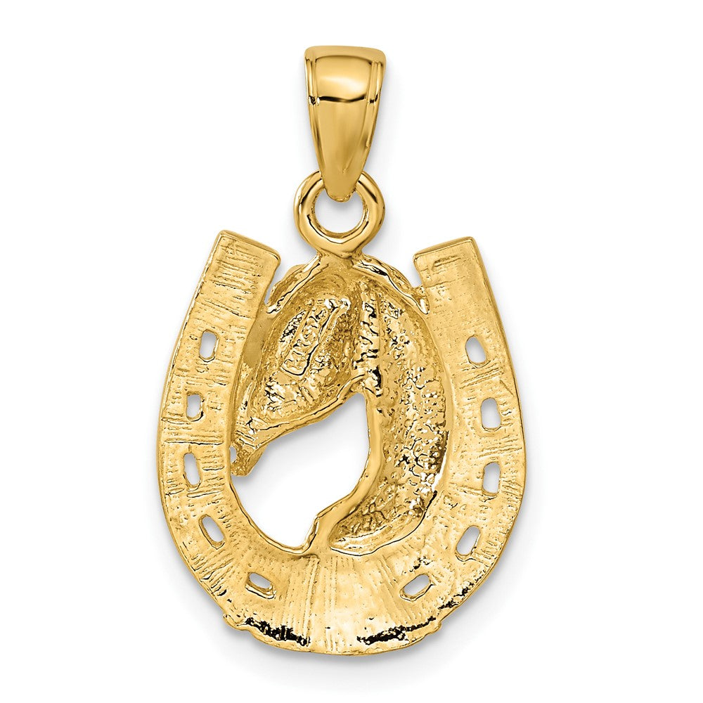 Alternate view of the 14k Yellow Gold Horse Head and Horseshoe Pendant, 15mm by The Black Bow Jewelry Co.