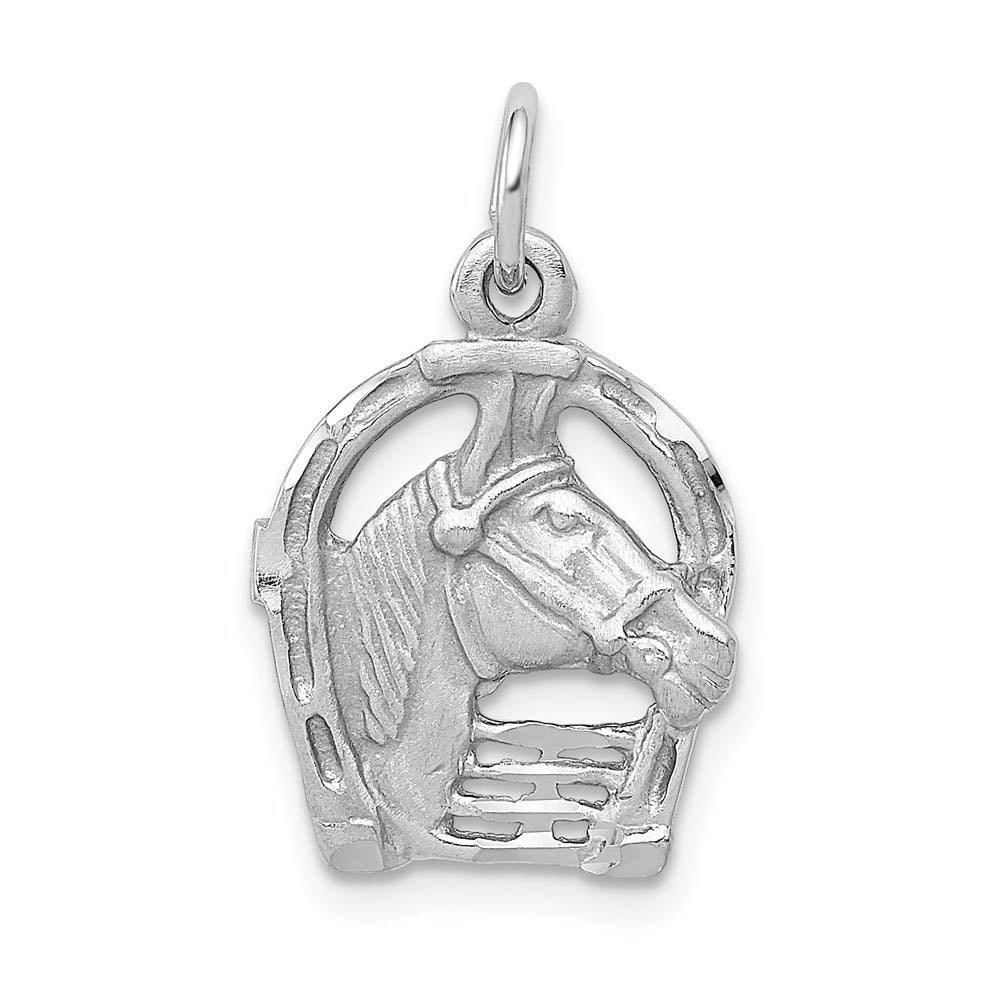 14k Yellow or White Gold Horse Head & Horseshoe Charm or Pendant, 13mm, Item P26384 by The Black Bow Jewelry Co.