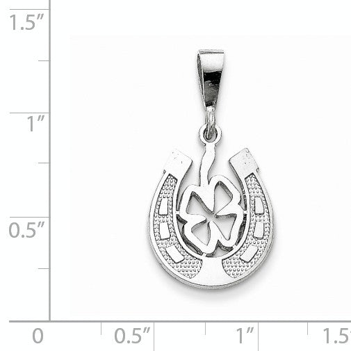 Alternate view of the 14k Yellow or White Gold Four Leaf Clover and Horseshoe Pendant, 15mm by The Black Bow Jewelry Co.