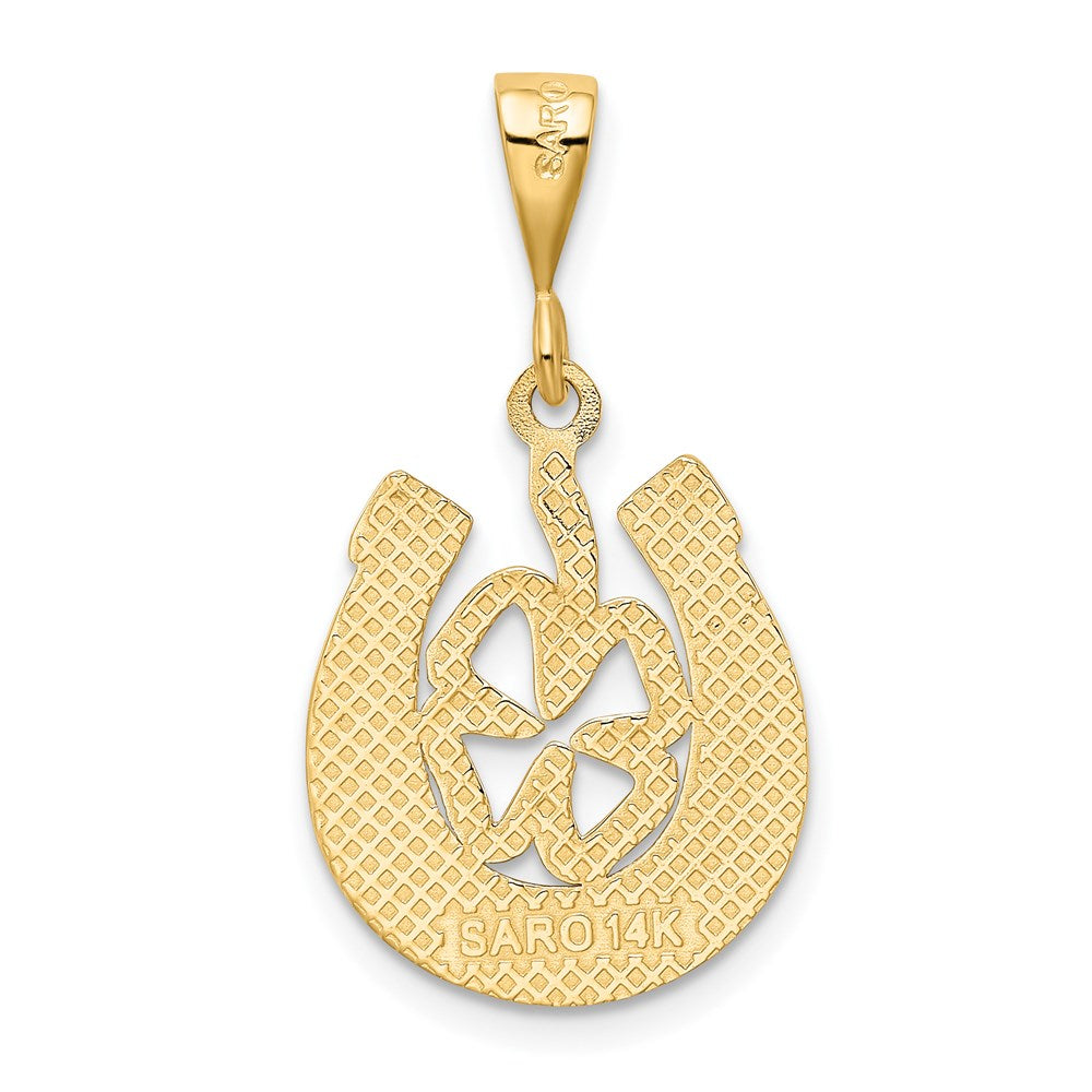 Alternate view of the 14k Yellow Gold Four Leaf Clover and Horseshoe Pendant, 15mm by The Black Bow Jewelry Co.