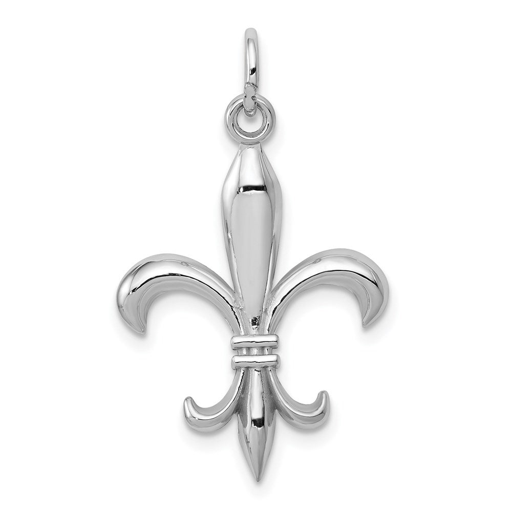 14k White or Yellow Gold 2D Fleur De Lis Pendant, 18mm (11/16 inch), Item P26389 by The Black Bow Jewelry Co.
