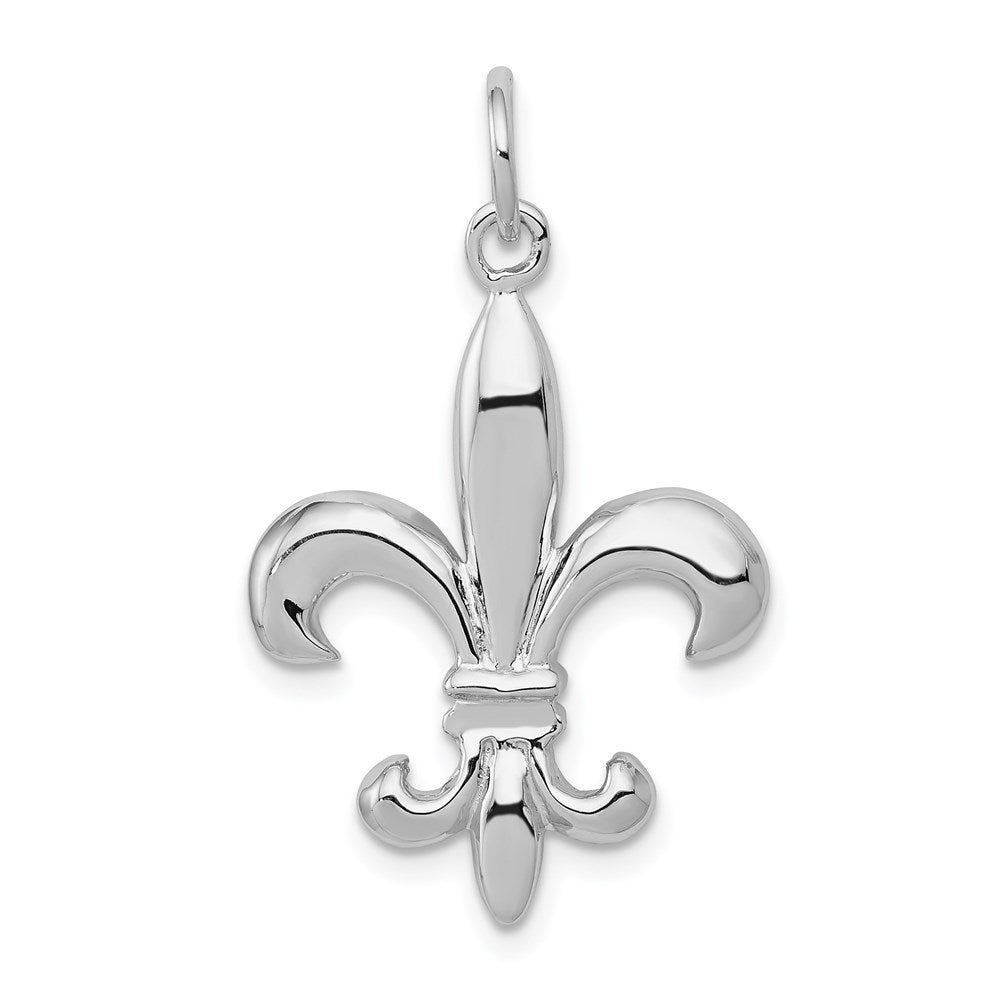 14k White or Yellow Gold Solid 3D Fleur De Lis Pendant, 17mm (5/8 in)