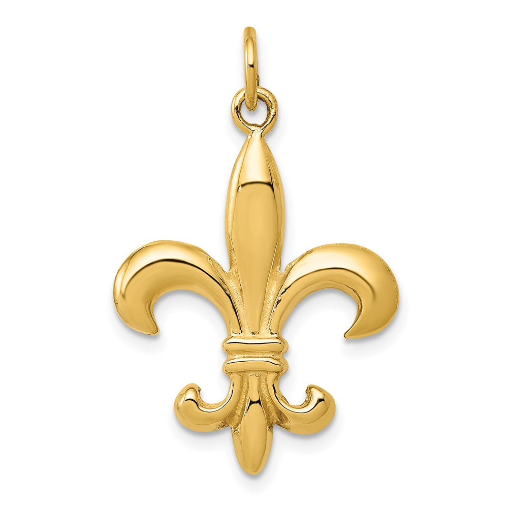 14k White or Yellow Gold Solid 3D Fleur De Lis Pendant, 17mm (5/8 in)