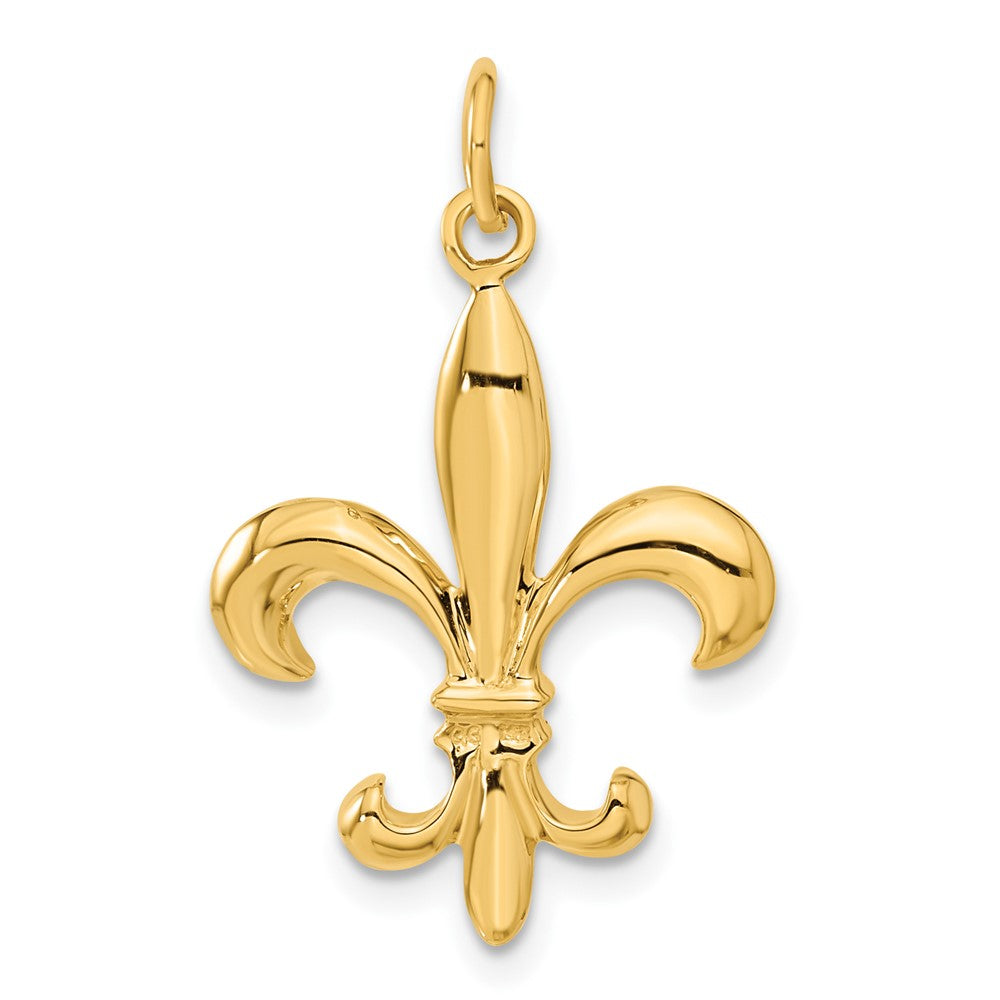 Alternate view of the 14k Yellow Gold Solid 3D Fleur De Lis Pendant, 17mm (5/8 inch) by The Black Bow Jewelry Co.
