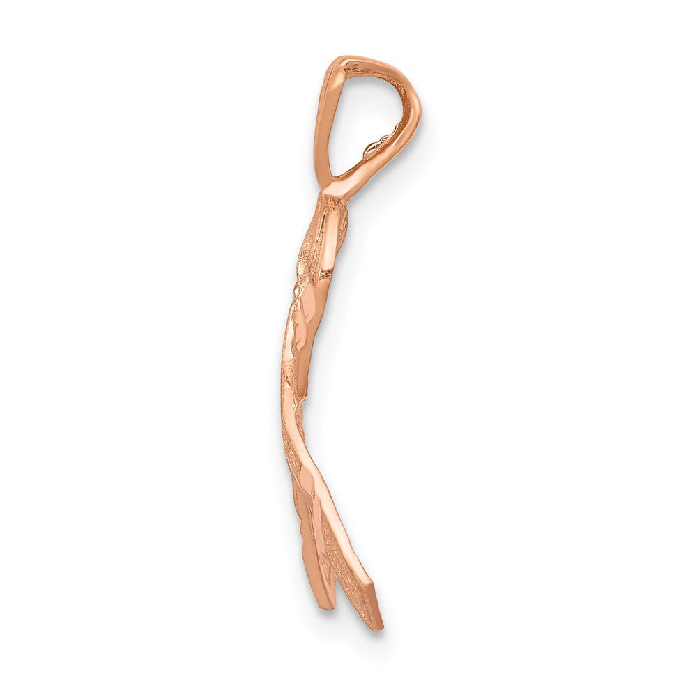 Alternate view of the 14k Rose Gold Satin & Diamond Cut Awareness Ribbon Pendant, 12mm by The Black Bow Jewelry Co.
