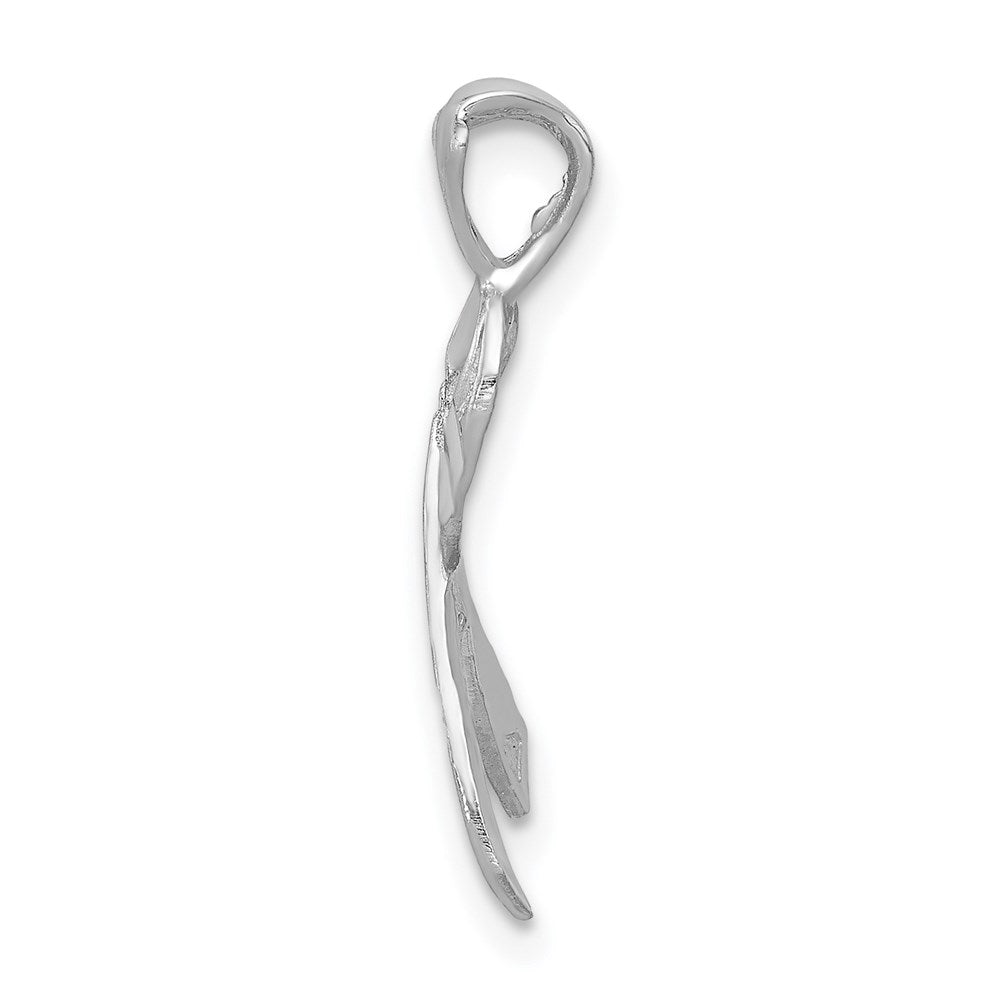 Alternate view of the 14k White Gold Satin & Diamond Cut Awareness Ribbon Pendant, 12mm by The Black Bow Jewelry Co.