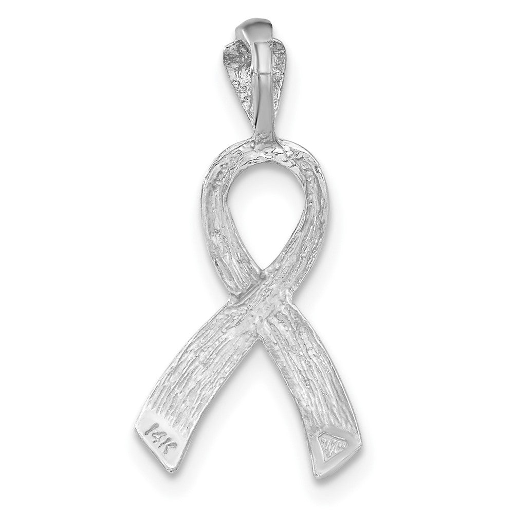 Alternate view of the 14k White Gold Satin & Diamond Cut Awareness Ribbon Pendant, 12mm by The Black Bow Jewelry Co.