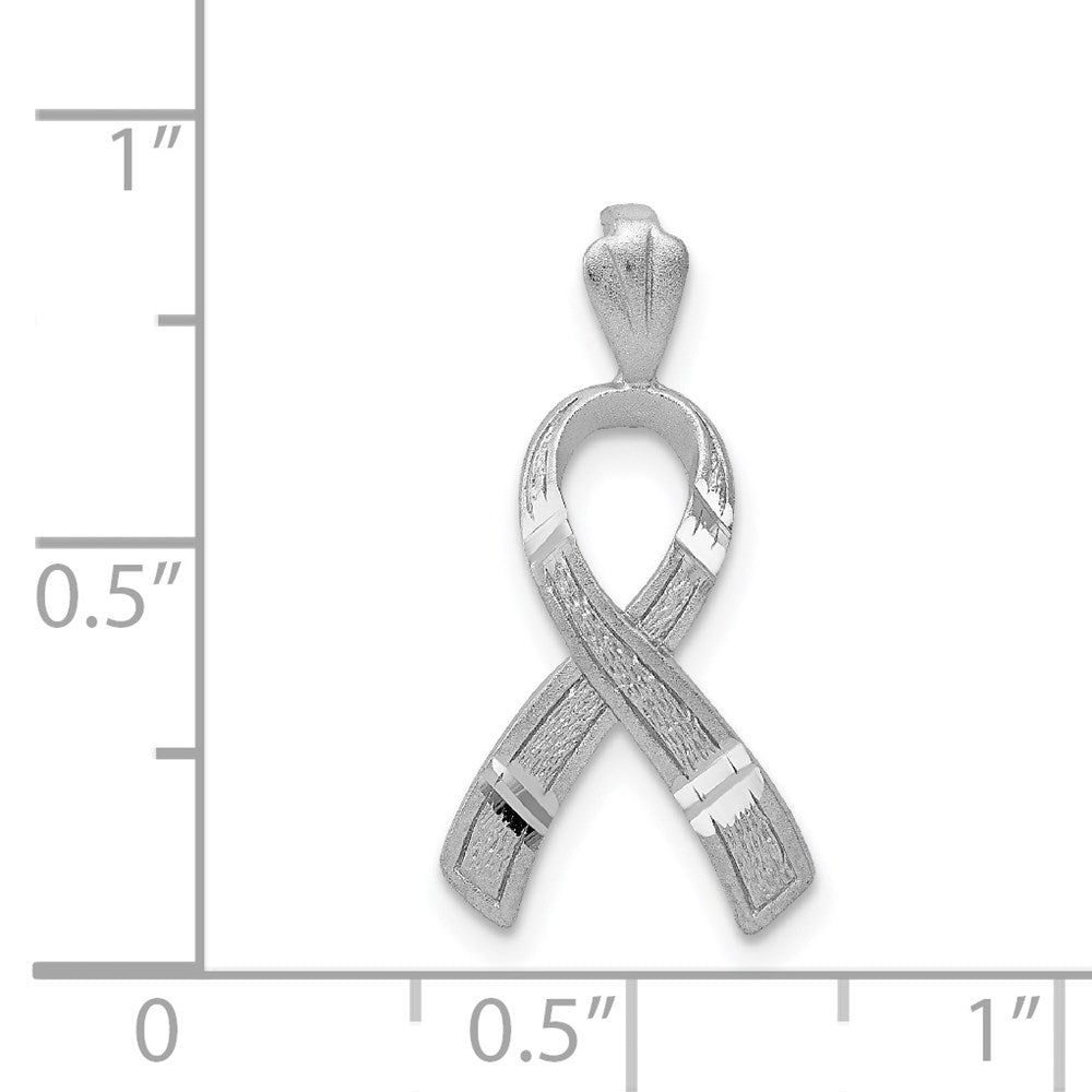 Alternate view of the 14k White Gold Satin & Diamond Cut Awareness Ribbon Pendant, 12mm by The Black Bow Jewelry Co.
