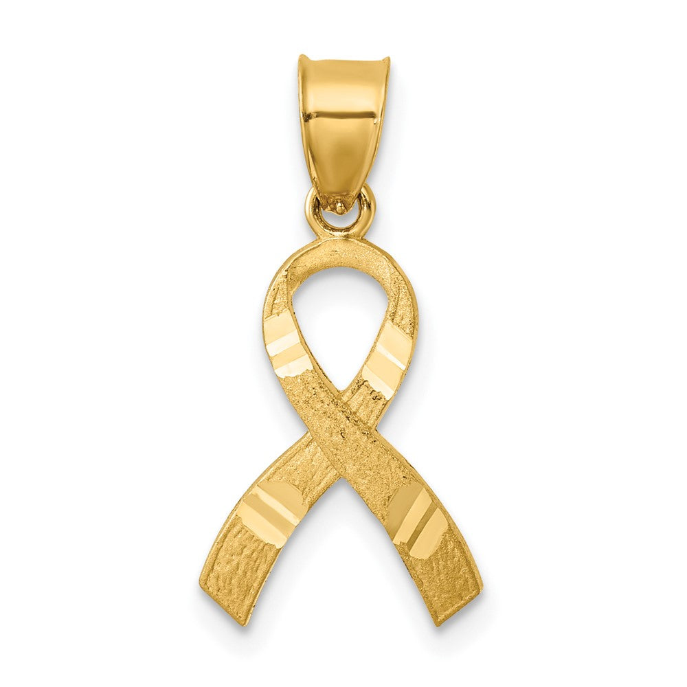 14k Yellow, White or Rose Gold Awareness Ribbon Pendant, 12mm