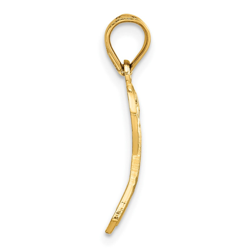 Alternate view of the 14k Yellow Gold Satin & Diamond Cut Awareness Ribbon Pendant, 12mm by The Black Bow Jewelry Co.