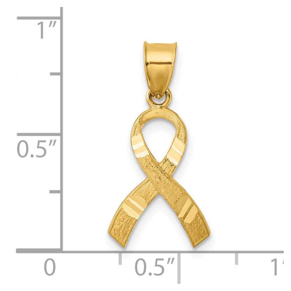 Alternate view of the 14k Yellow Gold Satin & Diamond Cut Awareness Ribbon Pendant, 12mm by The Black Bow Jewelry Co.