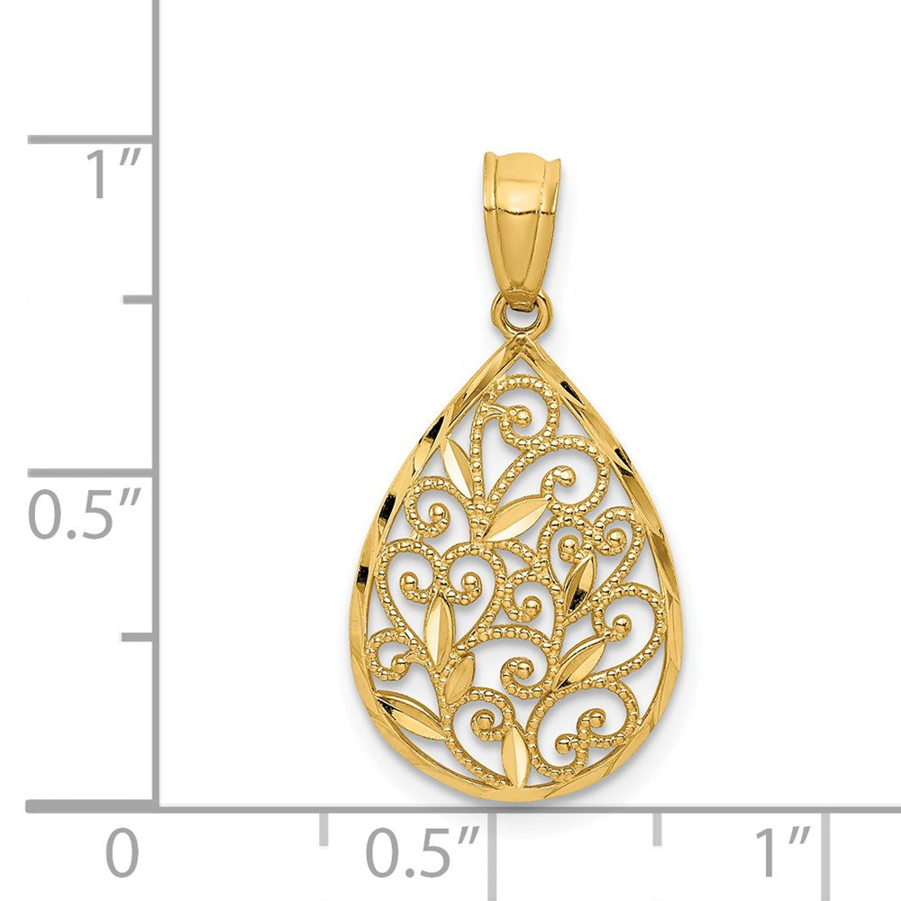 Alternate view of the 14k Yellow Gold Small Filigree Teardrop Pendant, 13mm (1/2 inch) by The Black Bow Jewelry Co.