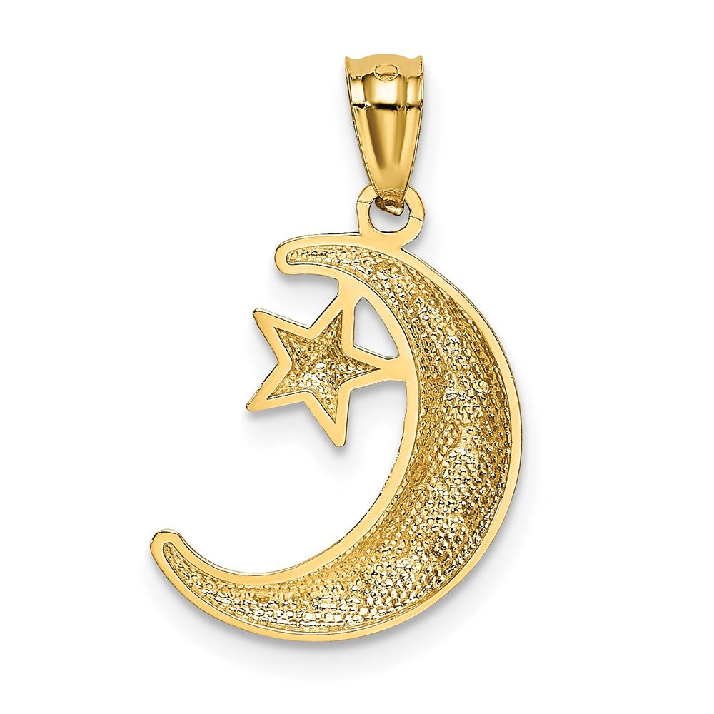Alternate view of the 14k Yellow Gold Crescent Moon and Stars Pendant, 12mm by The Black Bow Jewelry Co.
