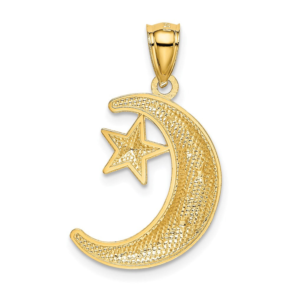 Alternate view of the 14k Yellow Gold Crescent Moon and Stars Pendant, 16mm by The Black Bow Jewelry Co.