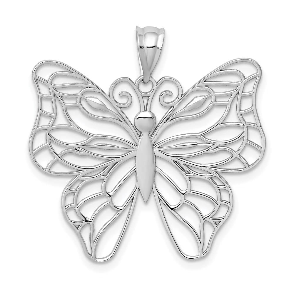 14k Yellow or White Gold Large Open Butterfly Pendant, 30mm