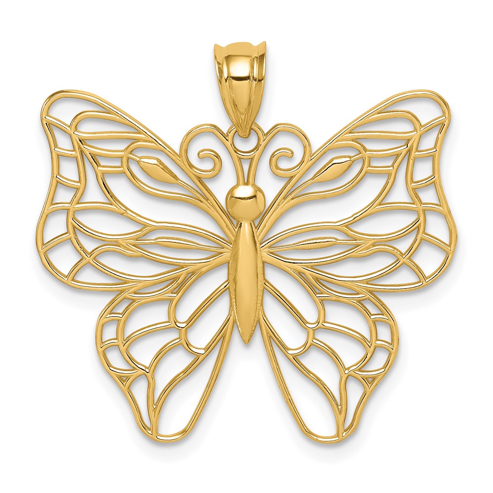 14k Yellow or White Gold Large Open Butterfly Pendant, 30mm