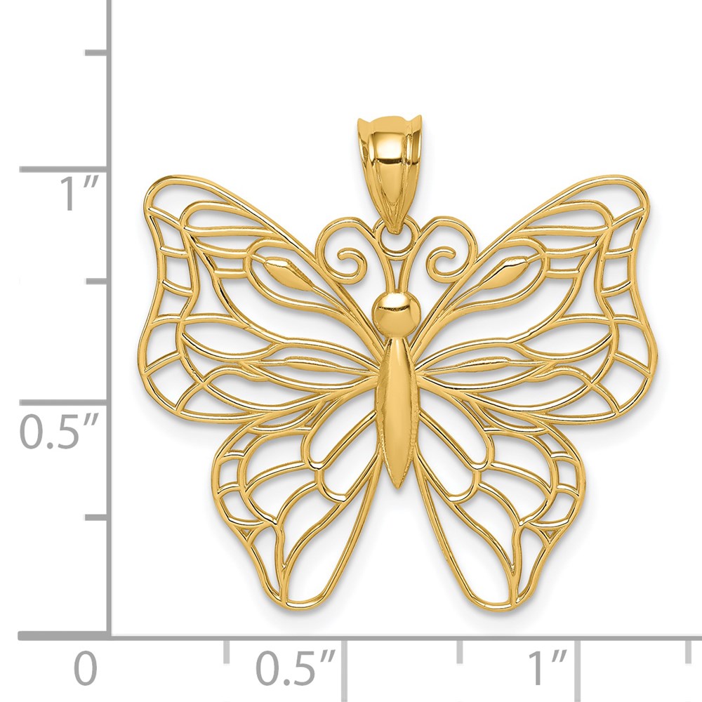Alternate view of the 14k Yellow Gold Large Open Butterfly Pendant, 30mm by The Black Bow Jewelry Co.