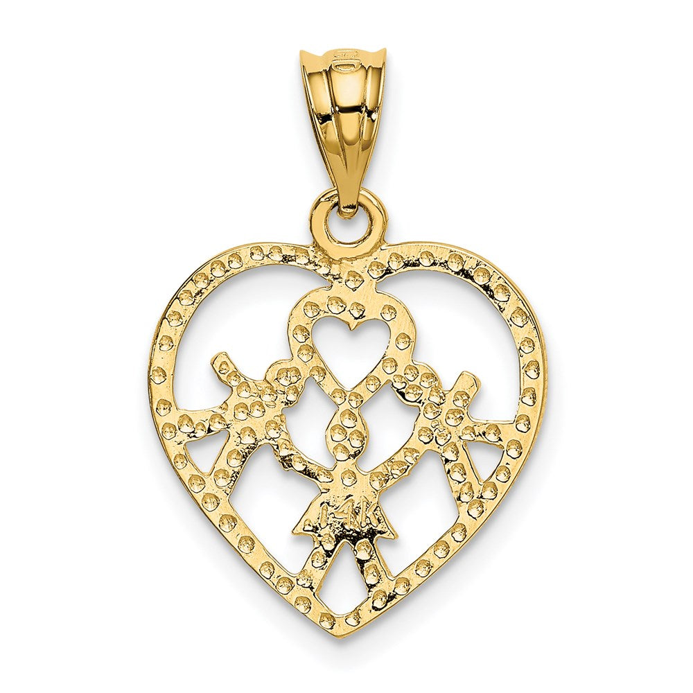 Alternate view of the 14k Yellow Gold Heart and Family Pendant, 16mm (5/8 inch) by The Black Bow Jewelry Co.