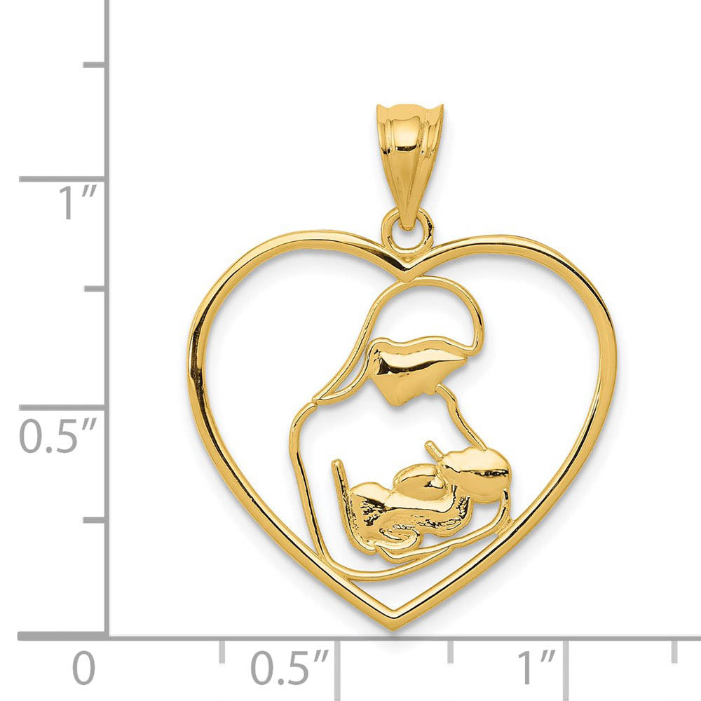 Alternate view of the 14k Yellow Gold Mother and Child Heart Pendant, 23mm (7/8 inch) by The Black Bow Jewelry Co.