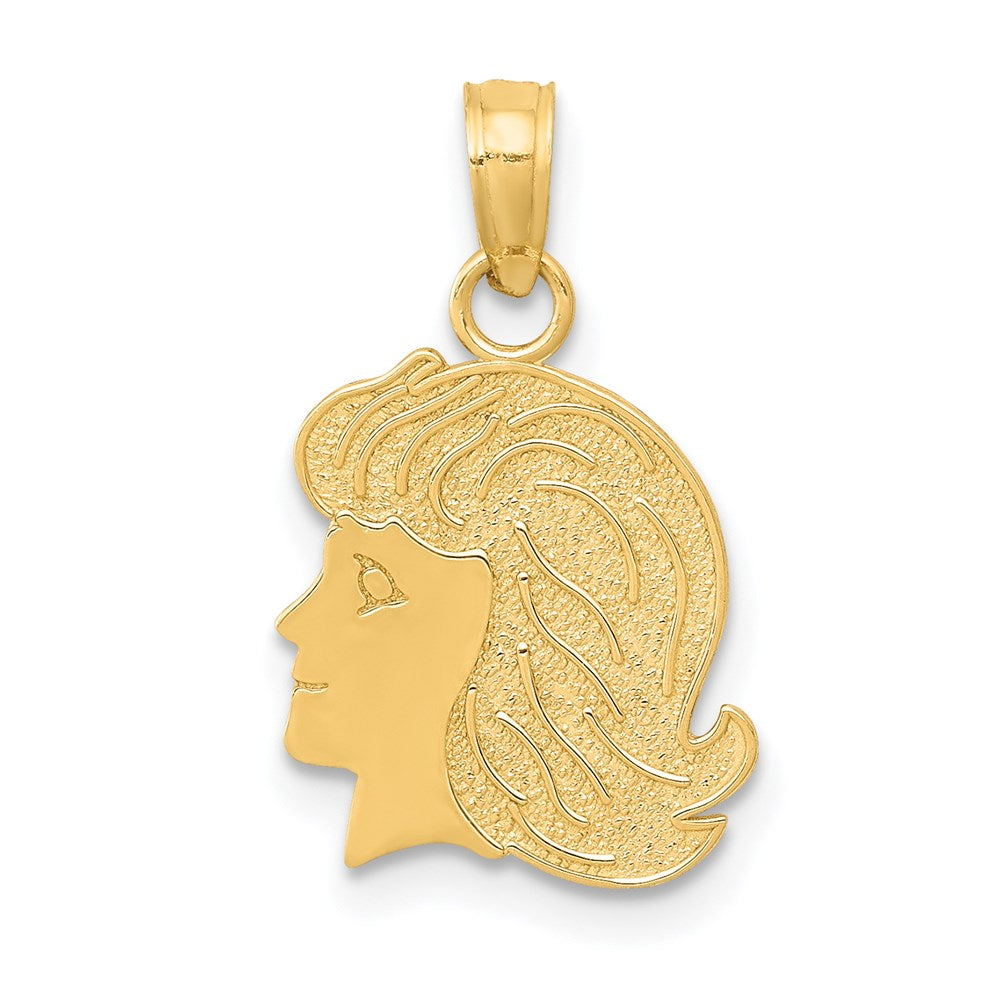 14k Yellow Gold Flat Profile Girl Head Pendant, 12mm (7/16 inch), Item P26409 by The Black Bow Jewelry Co.