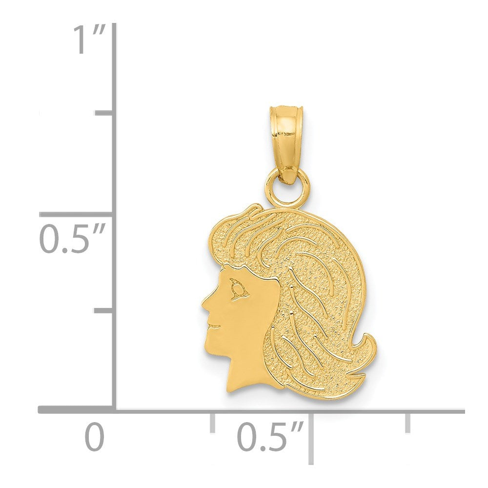 Alternate view of the 14k Yellow Gold Flat Profile Girl Head Pendant, 12mm (7/16 inch) by The Black Bow Jewelry Co.