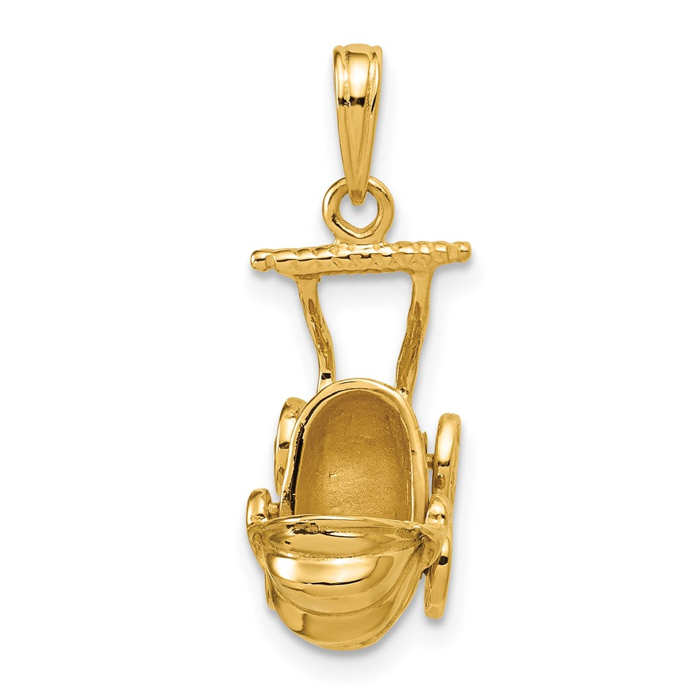 14k Yellow Gold 3D Baby Carriage Pendant, 13 x 23mm, Item P26422 by The Black Bow Jewelry Co.